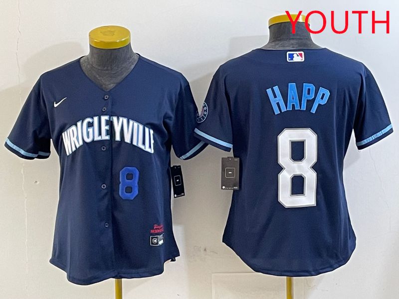 Youth Chicago Cubs 8 Happ Blue City Edition Game 2025 Nike MLB Jersey style 4